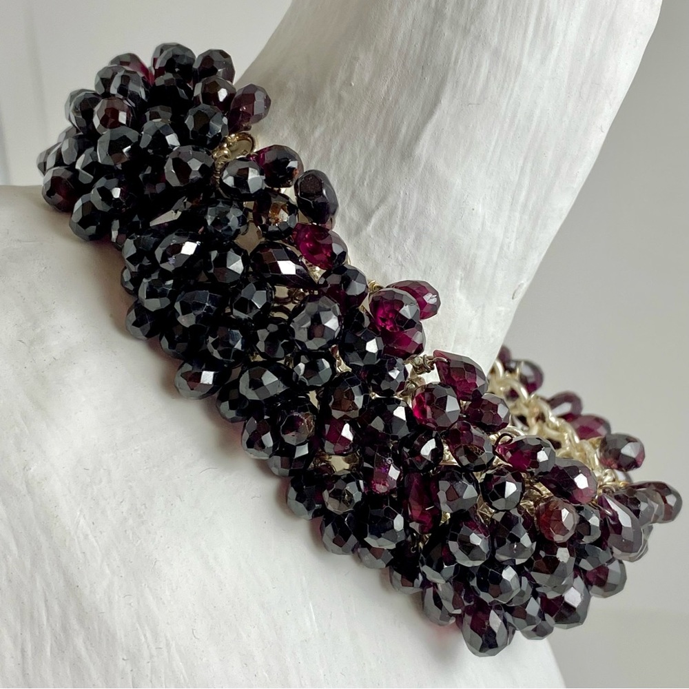 New Deep Wine Garnet Briolette Drop Waterfall Bracelet